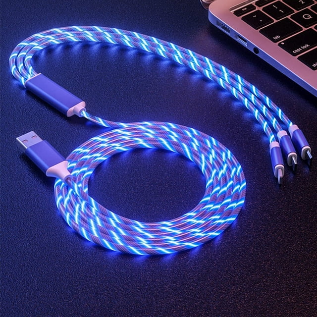 HLONK 3 in 1 Light up Charging Cable 6.6ft Led Flowing Charging Cable Multiple Fast Charging Cable 3.0 Fast Phone Charger Data Transfer Durable TPE Charging Cord for Micro USB Type C and