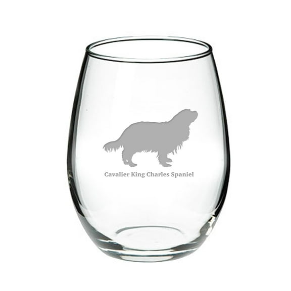 Cavalier King Charles Spaniel Deep Etched Stemless Red Wine Glass