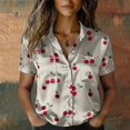 thumbnail image 2 of QASIEATN Women's Retro Shirt Women's Satin Printed Short Sleeved Shirt Vacation Style Shirt, 2 of 7