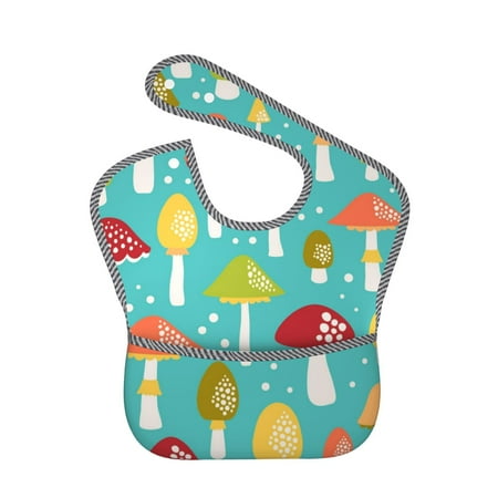 Bingfone Mess-Proof Baby Bib - Waterproof Bib For Baby Boy Or Girl With Food Catcher Pocket, Unisex-Mushrooms