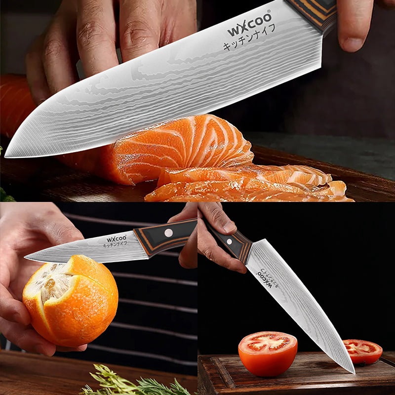 6PCS Stainless Steel Professional Utility Knife Multipurpose Knife Handmade Forged Chef Knife Kitchen Cutting Boards Set Chopping Cutting Board Household Cooking Tool Boning Knife Meat Cleaver High