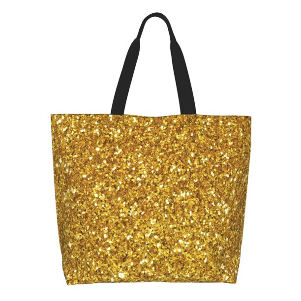 Disketp Gold Glitter Bolsa Tote Estampada para Mujer, Bolso de Hombro y de Mano para Compras y Viajes