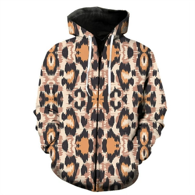 Sudadera con capucha y cremallera de leopardo con estampado 3D para hombre, moda Harajuku, textura de piel de animal, sudaderas de manga larga, ropa de calle, sudaderas de hip hop