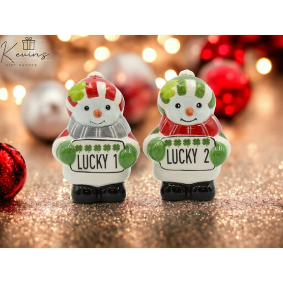 Irish Snowman Ceramic Salt and Pepper Shakers Hand Painted Gift