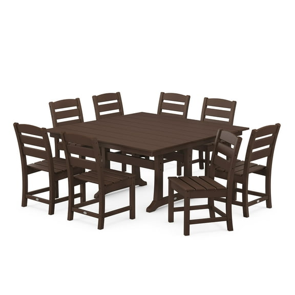 POLYWOOD Lakeside 9-Piece Farmhouse Trestle Dining Set in Mahogany