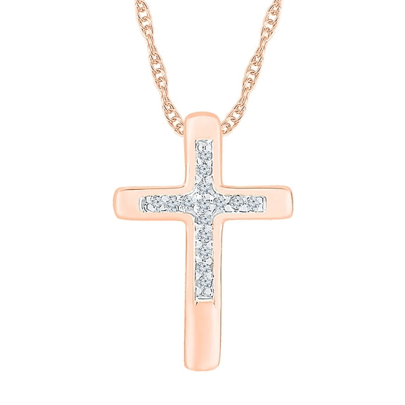 DGOLD 10kt Gold Round Diamond Cross Pendant for women (1/20 cttw)