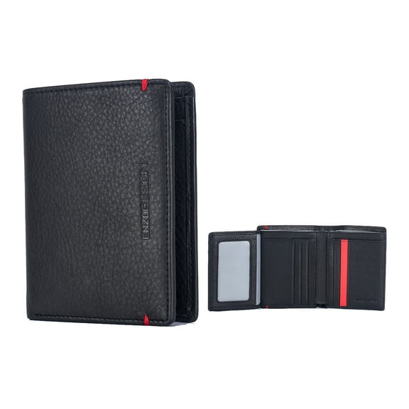 EnzoDesign Black / Red Cowhide Leather Wallet
