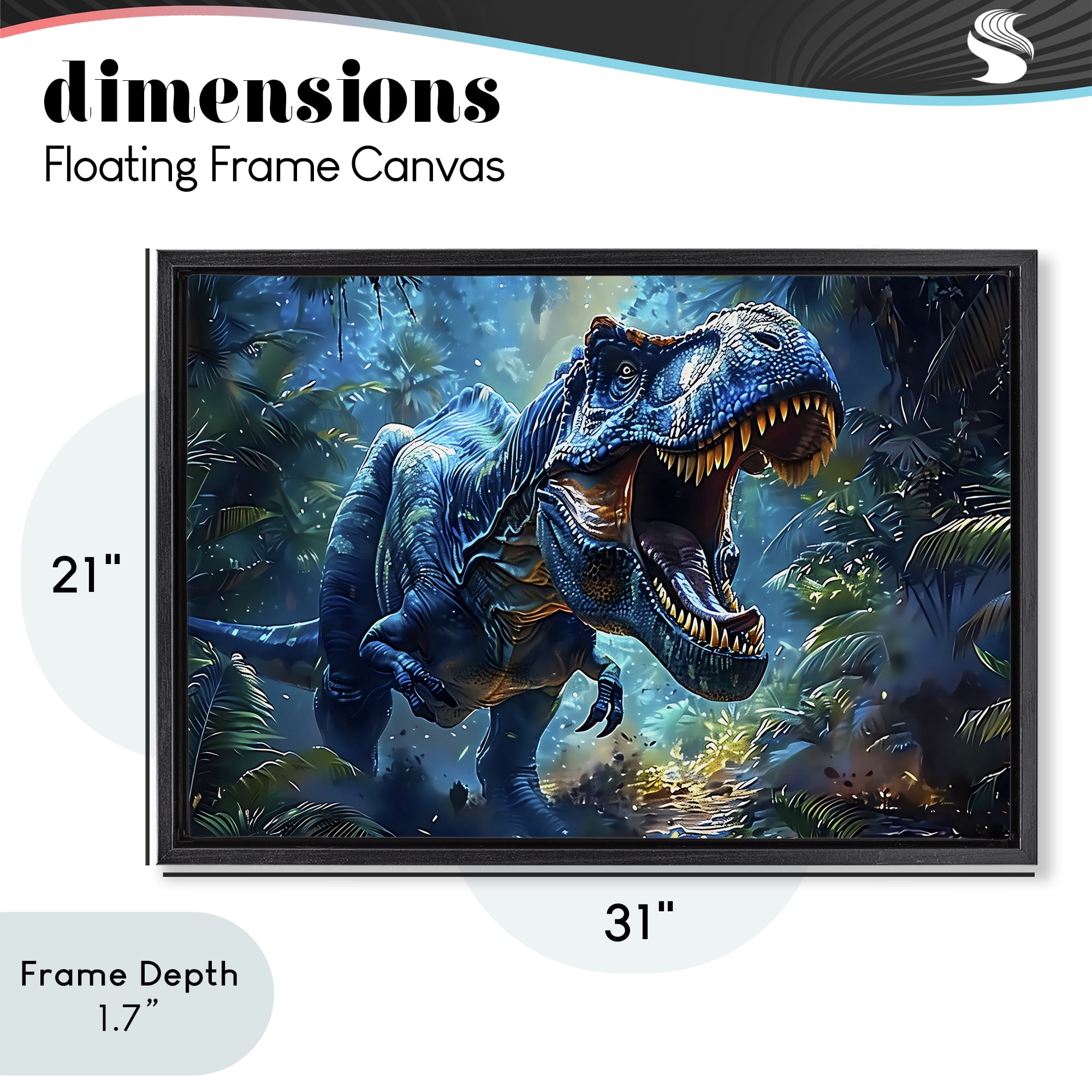 Stupell Industries Blue Toned Dinosaur Roar Black Framed Floater Canvas Wall Art, design by Creative Studio