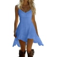 thumbnail image 2 of Xdegoge Sun Dresses Women Flowy Sleeveless V-Neck Spaghetti Strap Dress Asymmetrical Ruffle Hem Summer Dresses Solid Color Beach Vacation Party, 2 of 5