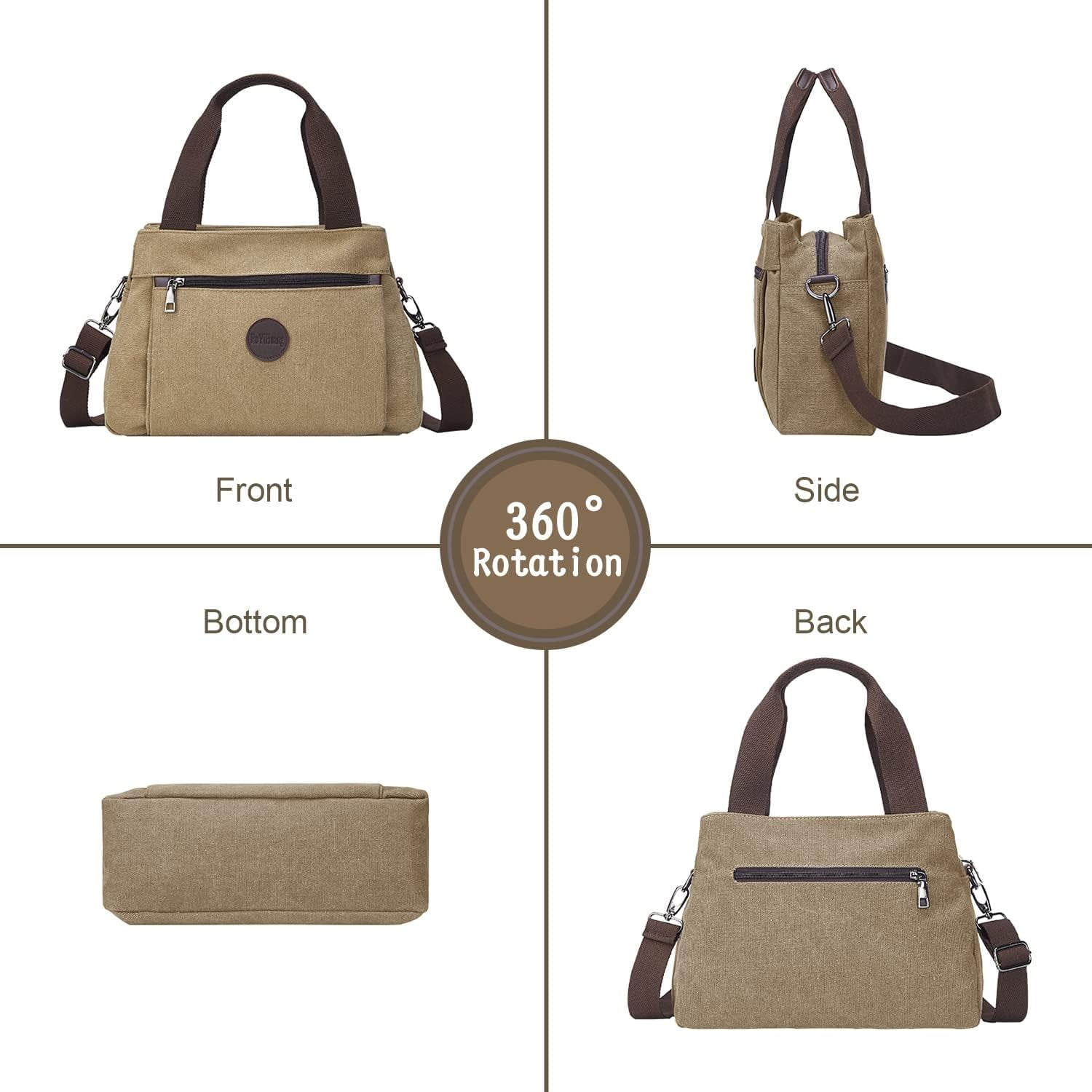 Women's Vintage Canvas Hobo Handbags Work Shoulder Crossbody Bag Tote Purses Multi-pocket Handbags