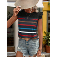 thumbnail image 4 of Camiseta de Verano con Cuello Redondo, Estampado de Rayas y Volantes de Encaje y Mangas para Mujer Negro XL, 4 of 7