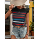 thumbnail image 4 of Camiseta de Verano con Cuello Redondo, Estampado de Rayas y Volantes de Encaje y Mangas para Mujer Negro XL, 4 of 7