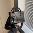 thumbnail image 4 of Bolso bandolera de hombro para mujer de dos piezas, pequeño, cuadrado, de cuero artificial, estilo retro, nuevo y a la moda, color negro, 4 of 5