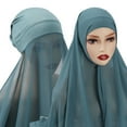 thumbnail image 4 of Long Chiffon Solid Color Hijab Veil Headscarf Skullies Women Beanies Muslim Scarf NAVY BLUE, 4 of 8