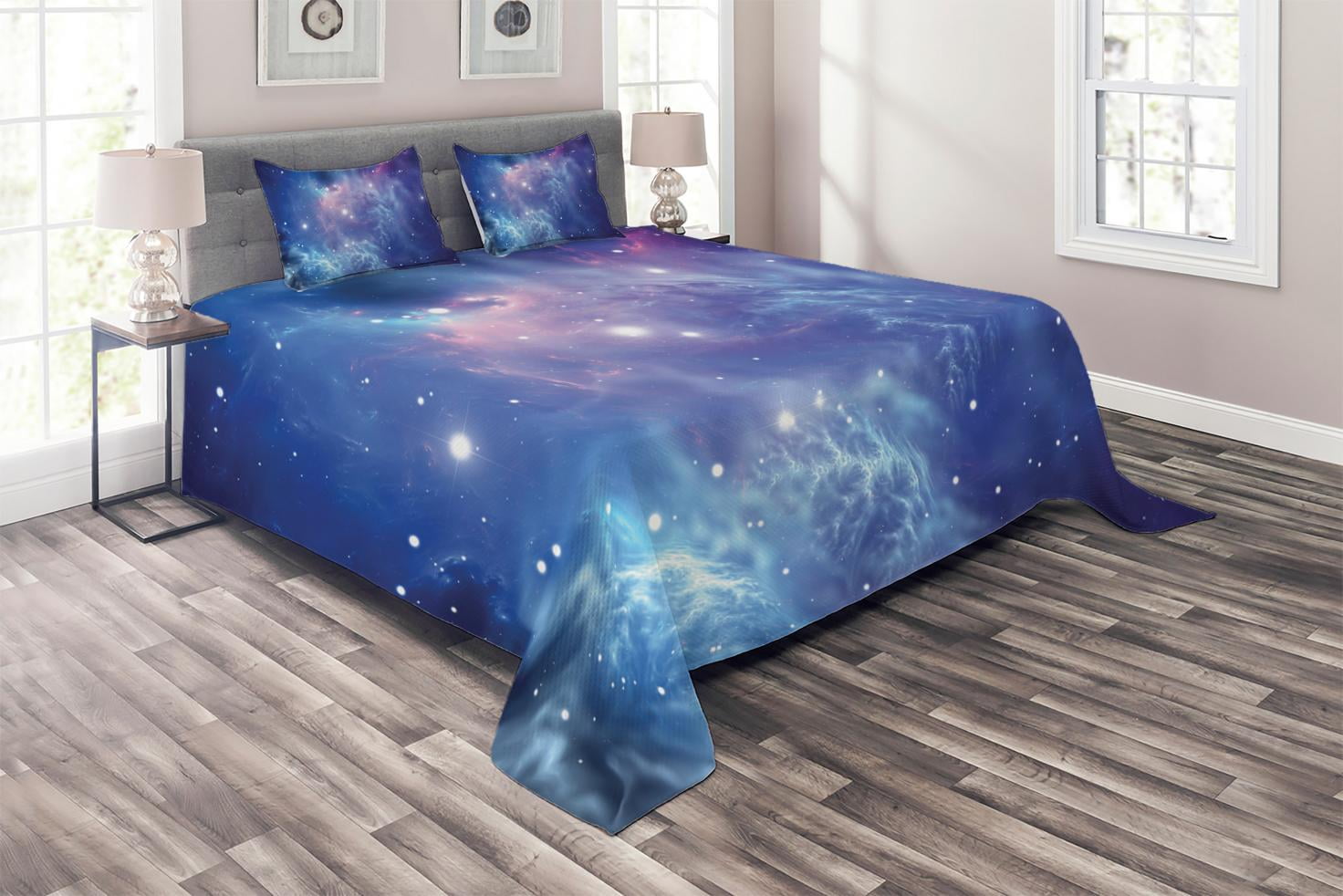 Decorative 3 Piece Bedding Set with 2 Pillow Shams Nebula Dark Galaxy with Luminous Stars and Cosmic Rays Astronomy Explore Theme Ambesonne Space Duvet Cover Set Queen Size Purple Blue 