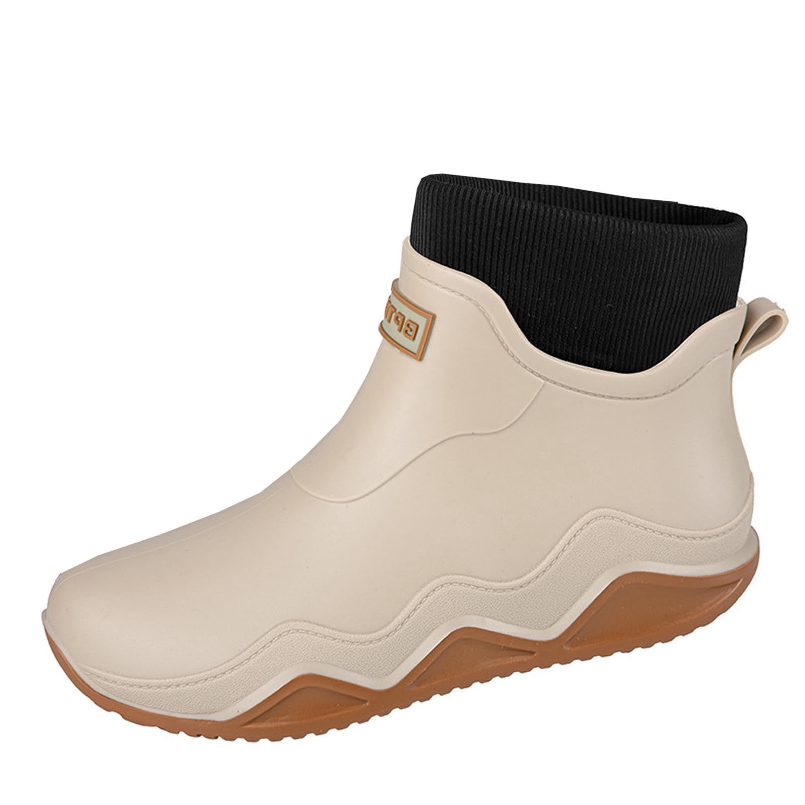 Beige Womens Rain Boots Water Shoes Low Top Rubber Sole Casual Outdoor Indoor Non Slip Shoes With Letter Design And Warm Lined For Cold Weather Size 40