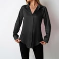 thumbnail image 5 of Royisotas Casual Womens Tops Winter Long Sleeve Lapel Women's Button Down Shirts and Blouses Collared Solid Color Black Dressy Satin Button up Shirts, 5 of 6