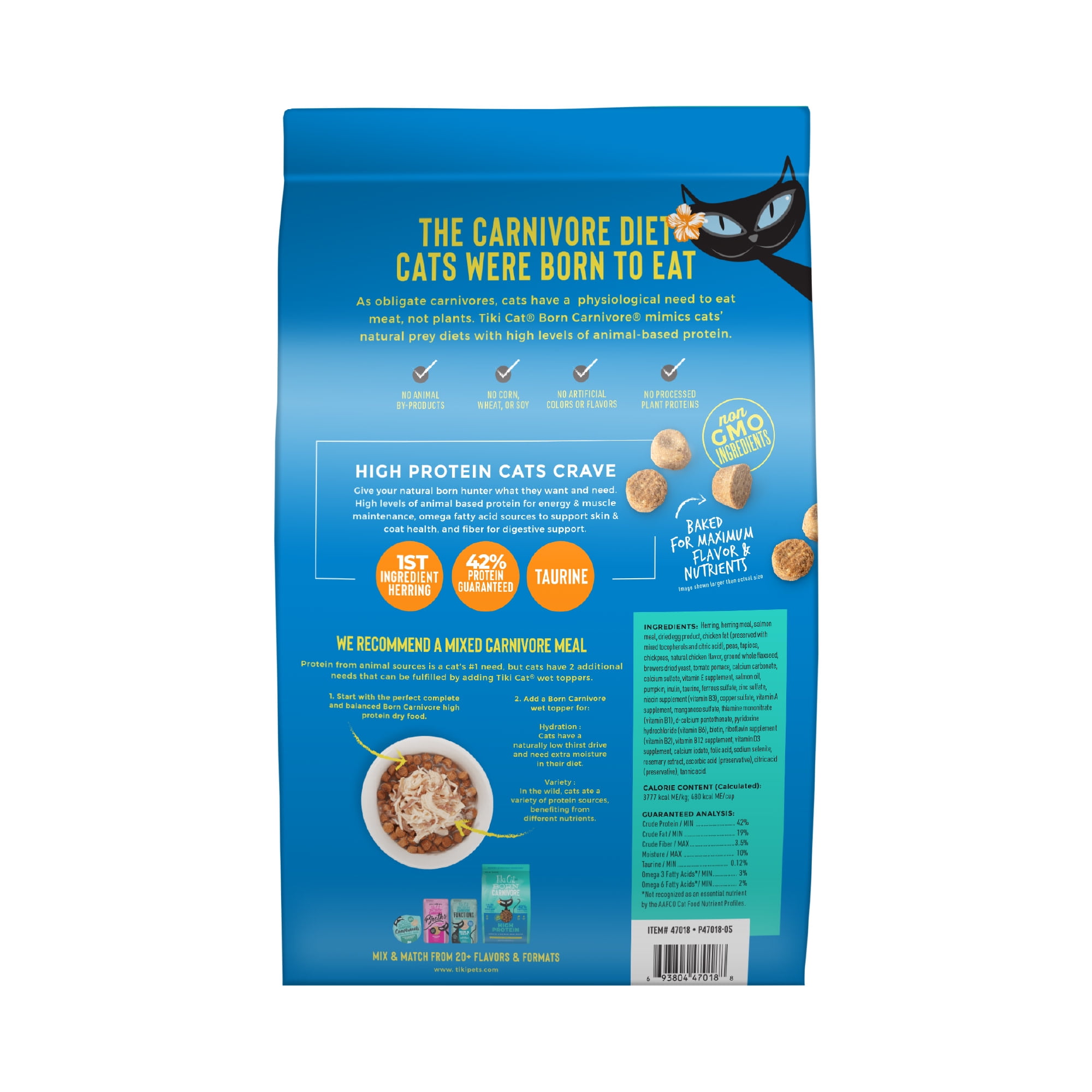 (2 pack) Tiki Cat Born Carnivore High Protein Dry Cat Food, Herring & Salmon Meal, 5.6 lbs. Bag