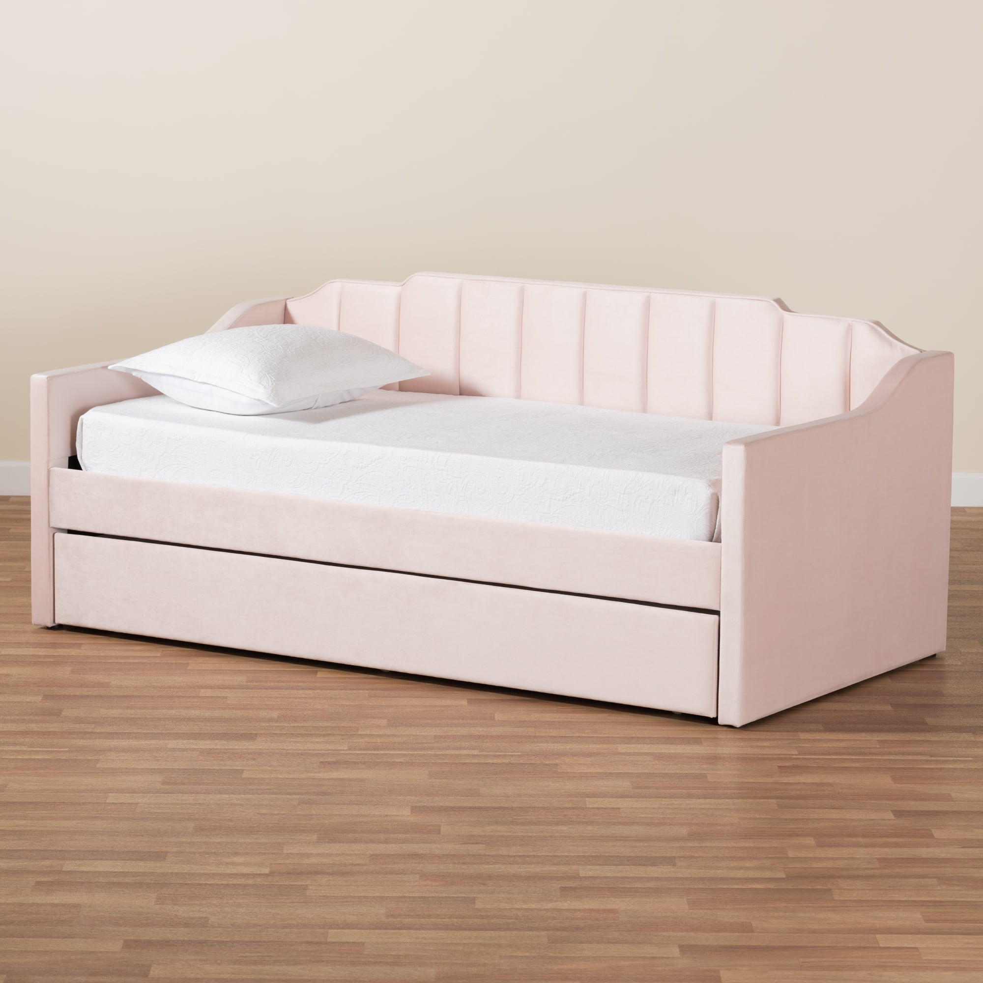 Baxton Studio Lennon Modern Engineered Wood with Trundle Daybed, Twin, Pink