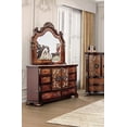 thumbnail image 3 of Traditional Dark Cherry Queen Size Bed Dresser Mirror Nightstands Chest 6pc Bedroom Set Gold Carved, 3 of 10