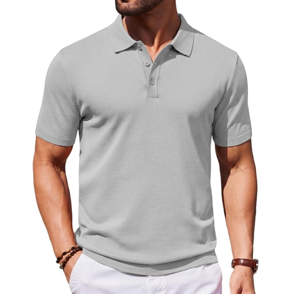 Hsovts Men's Polo Shirts Short Sleeve Soft Cotton Pique T-Shirts 3 Buttons Classic Fit Casual Performance Golf Collared Shirts Dark Gray M
