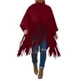 thumbnail image 1 of Kmbangi Women Solid Color Fringe Sweatshirt High Neck Tassel Poncho Pullover, 1 of 7