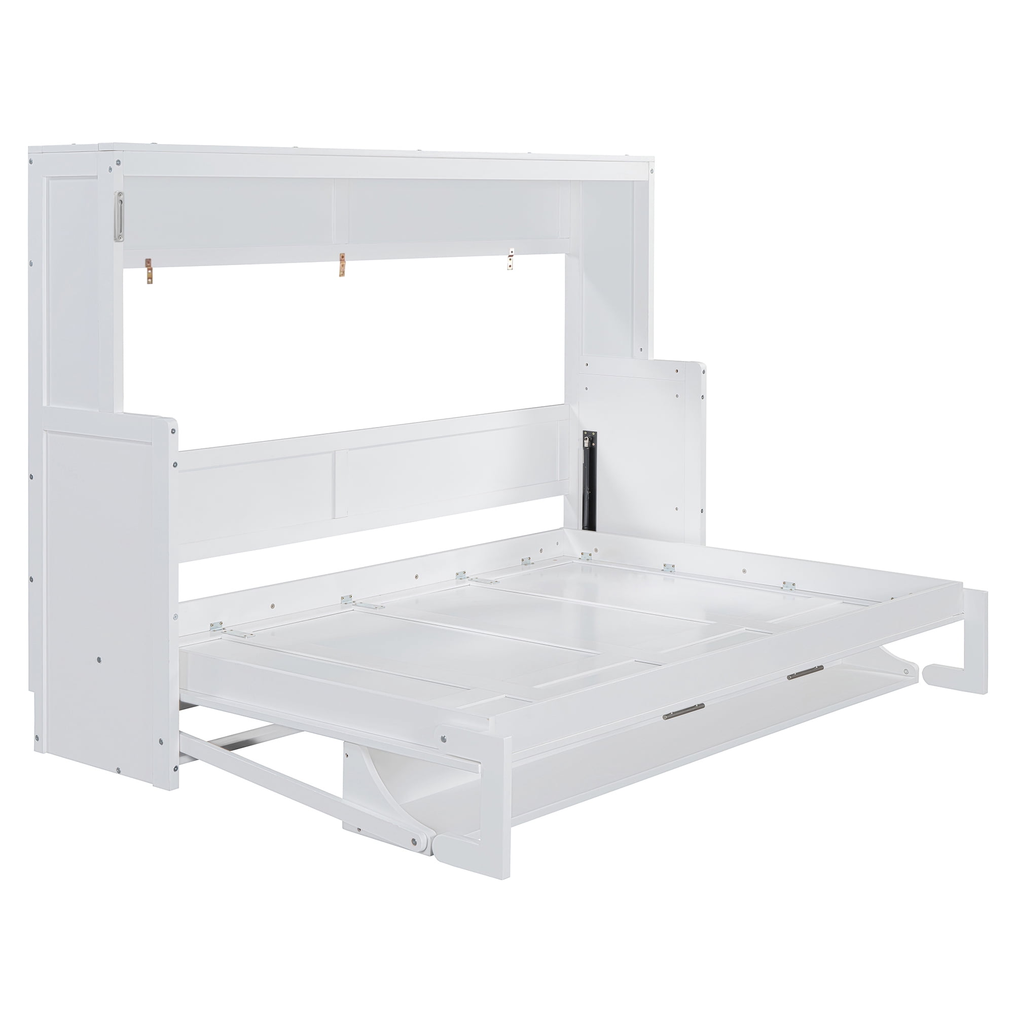 Mintazer Full Wall Murphy Bed with Desk & Hydraulic Lift, Multifunctional Foldable Bed for Small Spaces Apartments, White