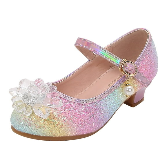 LNMQLPDBS Little Kids Shoes Adjustable Buckle Dress Pumps Princess Shoes Fashion Colorful Glitter Sequins Low Heels Princess Shoes with Flower Shaped Decoration for Wedding and Stage Performance