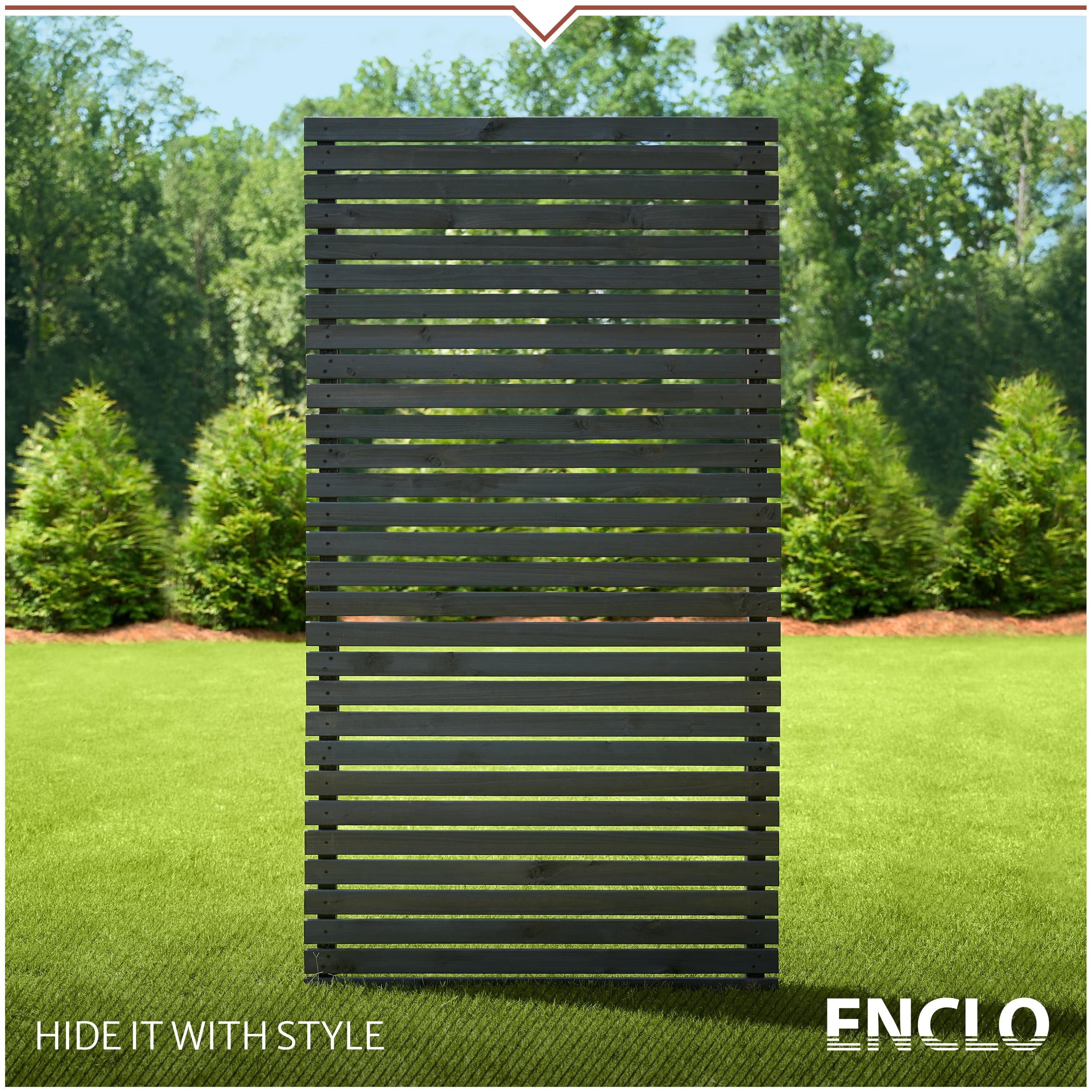 6ft H x 3.1ft W (1 Panel) No Dig Enclo Aspen Charcoal Wood Privacy Screen, Decorative Patio Privacy Screen, Great to Hide Trash Cans, Outdoor Privacy Fence Panel, Air Conditioner Fence, EC18042