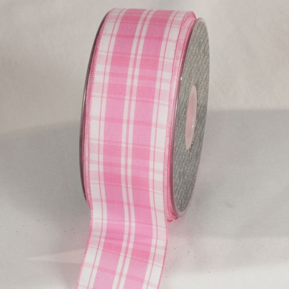 The Ribbon People Pink and White Plaid Motif Wired Craft Ribbon 1.5" x 27 Yards