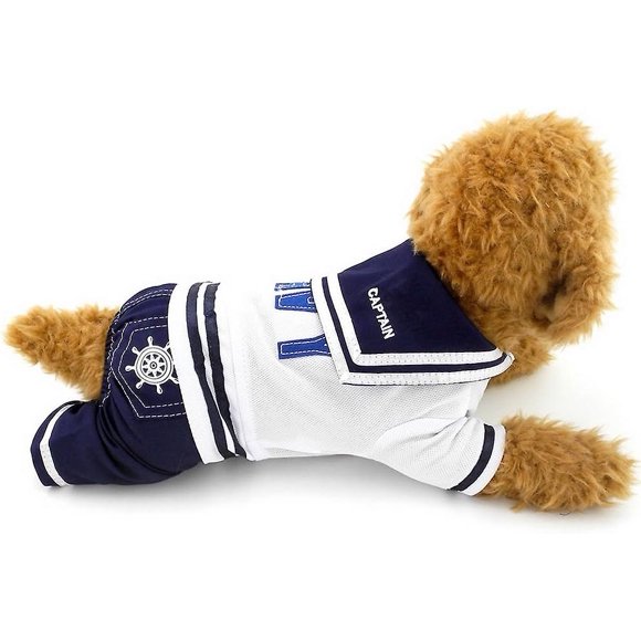 Boys Navy Captain Outfit Jumpsuit Sailor Outfit Small Dog Cat Puppy T-shirt With Pants Chihuahua Outfit M