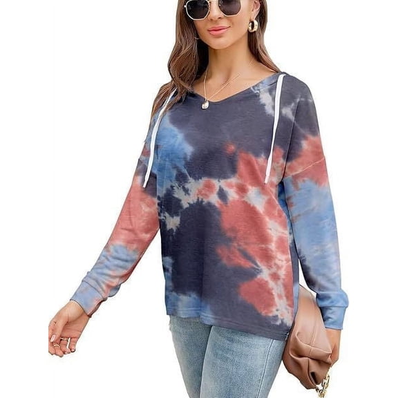 PCEAIIH Hoodies for Women V Neck Long Sleeve Lightweight Sweatshirts Drawstring Pullover Tops