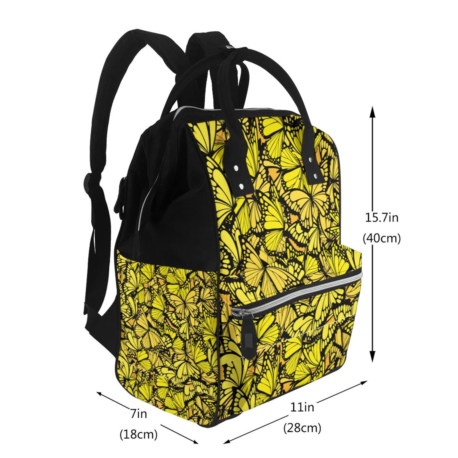 Ratiio Yellow Butterflies Mummy Backpack - Waterproof Twill Canvas, Large Capacity Diaper Bag with Multiple Pockets and Adjustable Straps