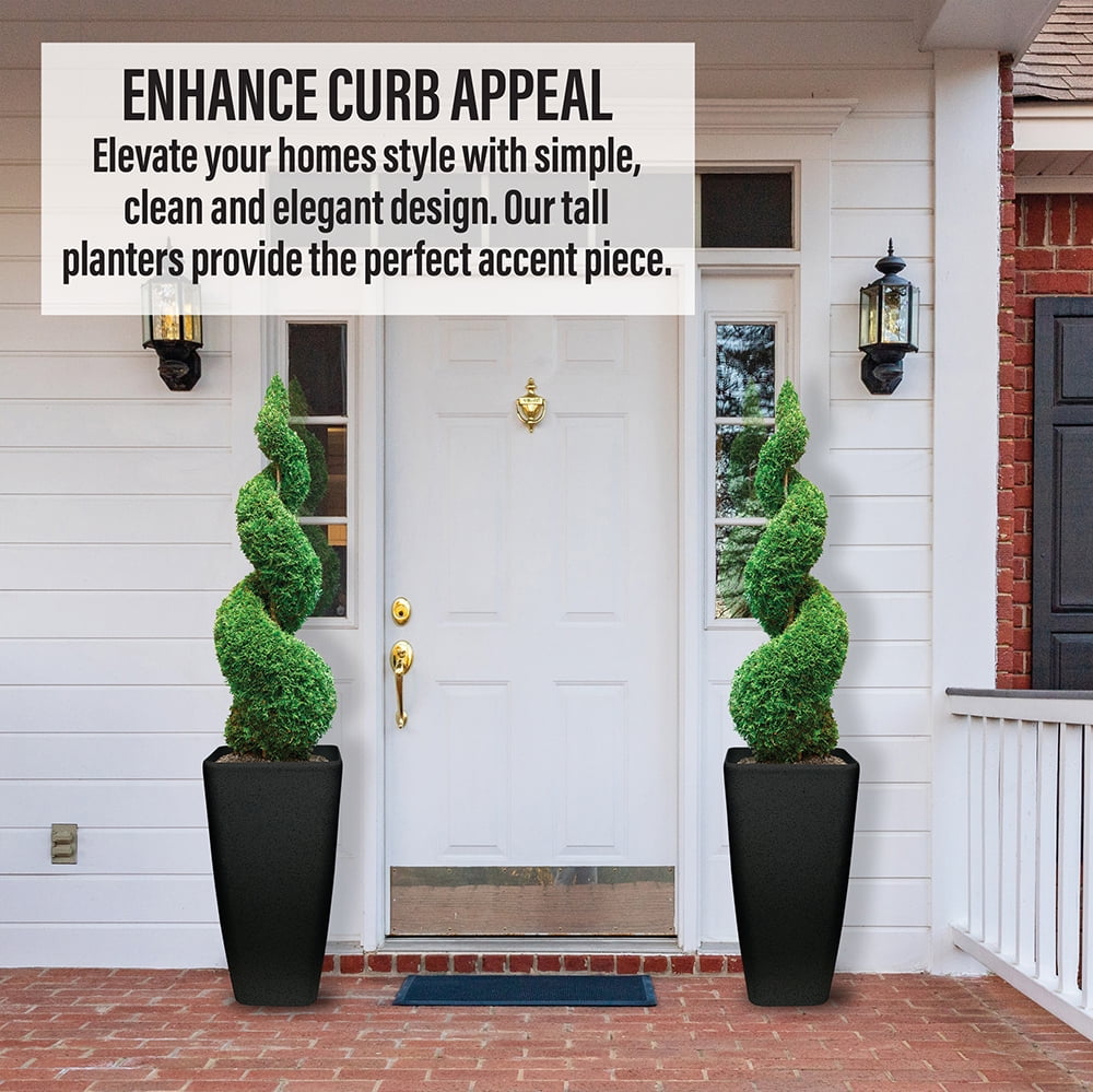 Stephan Roberts Tall 22 " Planters with Drainage Holes Set of 2, Black