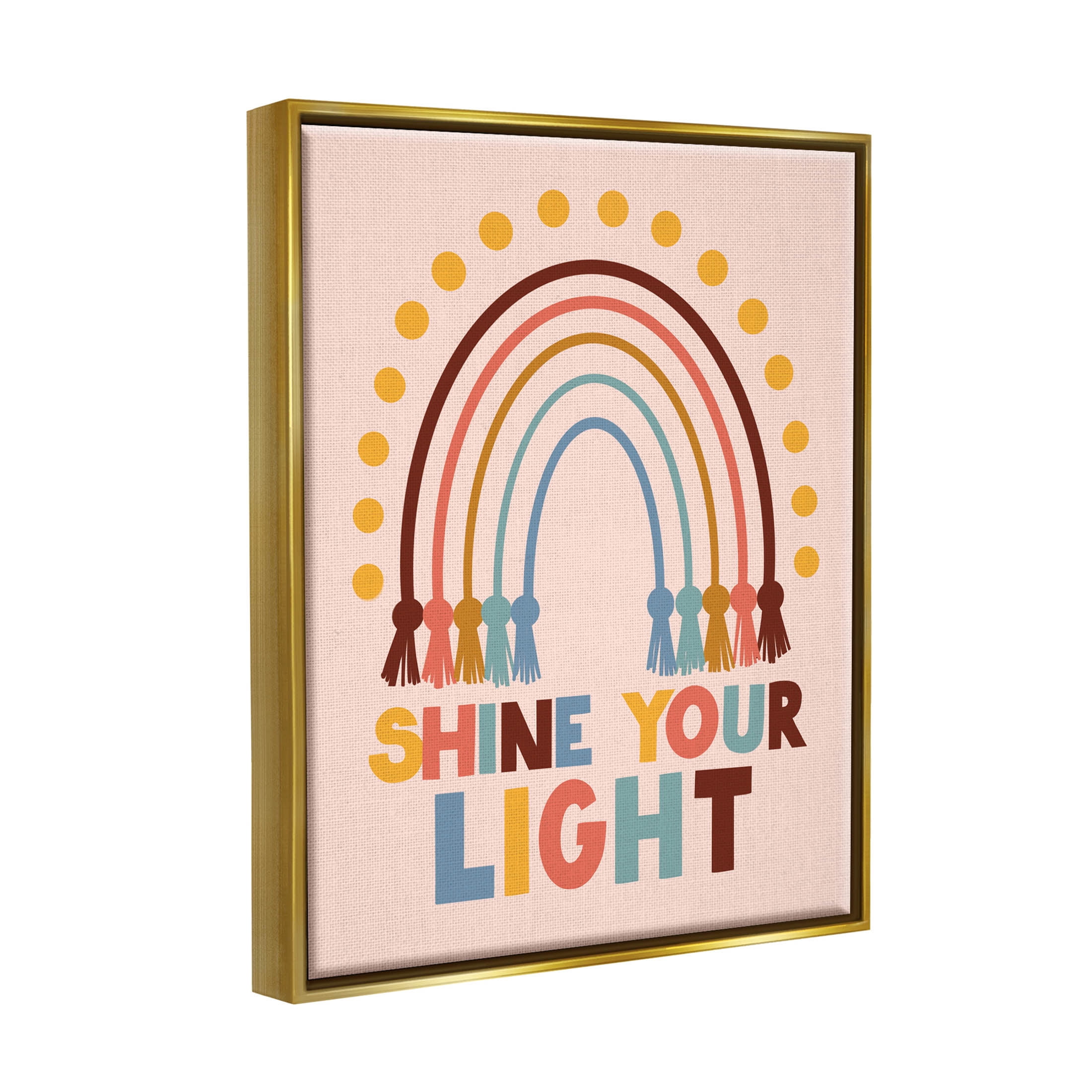 Shine Your Light Hanukkah Rainbow Holiday Graphic Art Metallic Gold Framed Art Print Wall Art