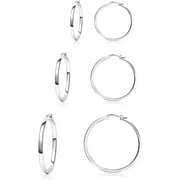 925 Sterling Silver Hoop Earrings,3 Pair Silver Hoop Earrings for Women, Lightweight Small Silver Hoop Earrings, Silver Hoop Earrings for Women 20mm 30mm 40mm PABBEU