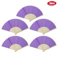 thumbnail image 1 of Paquete de 5 ventiladores plegables de bambú morados para refrescarse y decorar en verano, 1 of 8