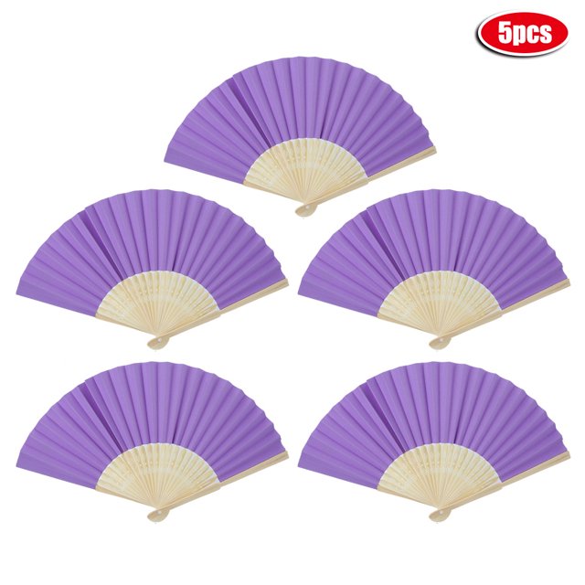 Paquete de 5 ventiladores plegables de bambú morados para refrescarse y decorar en verano