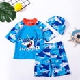 thumbnail image 3 of GYRATEDREAM Boys Two Piece Rash Guard Swimsuits Kids Short Sleeve Swimwear Sets Bathing Suit with Sun Hat for 5-6T Blue, 3 of 5