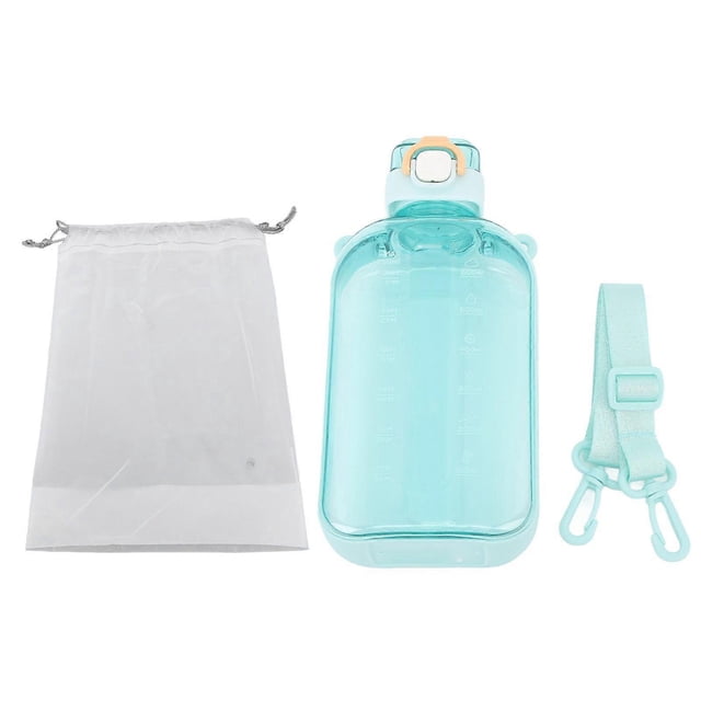 750ml 25oz Large Capacity Motivational Water Bottle Portable Sports Water Kettle with Time Marker Shoulder Strap Green