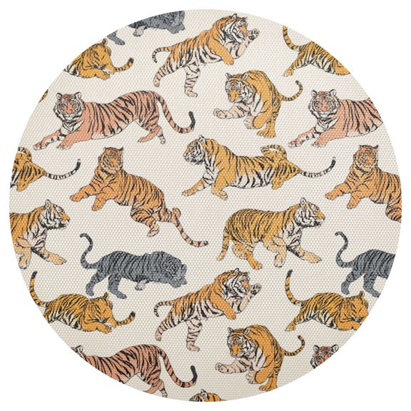 Playful Tiger Round Placemats Set of 6 Woven Non-Slip Washable Heat Resistant Table Mats 15.4 Inch for Kitchen Dining Decor