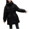 thumbnail image 3 of Jinhomg Womens Fashion Padded Jacket Thermal Cozy Double Closure Hooded Coat Casual Loose Mid Length Long Sleeve Quilted Coat with Pockets Black XL, 3 of 8