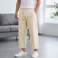 thumbnail image 2 of Bxsruta Men's Drawstring Cropped Pants Relaxed Fit Casual Summer Trousers with Front Pockets, 2 of 6
