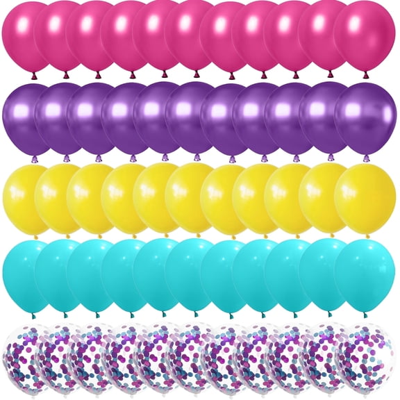50pcs 12 Inch Hot Pink Blue Purple Balloons, Teal Blue Metallic Purple Yellow Balloons for  Birthday Wedding Party Decorations