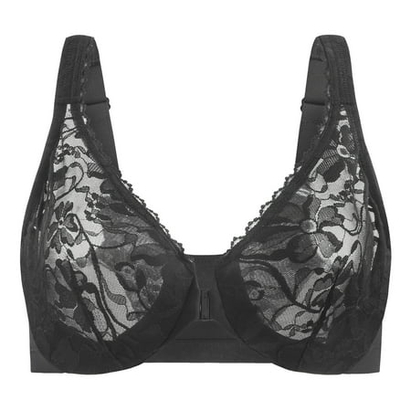 

MELENECA Women s Front Closure Stretch Lace Underwire Bra Black 46C