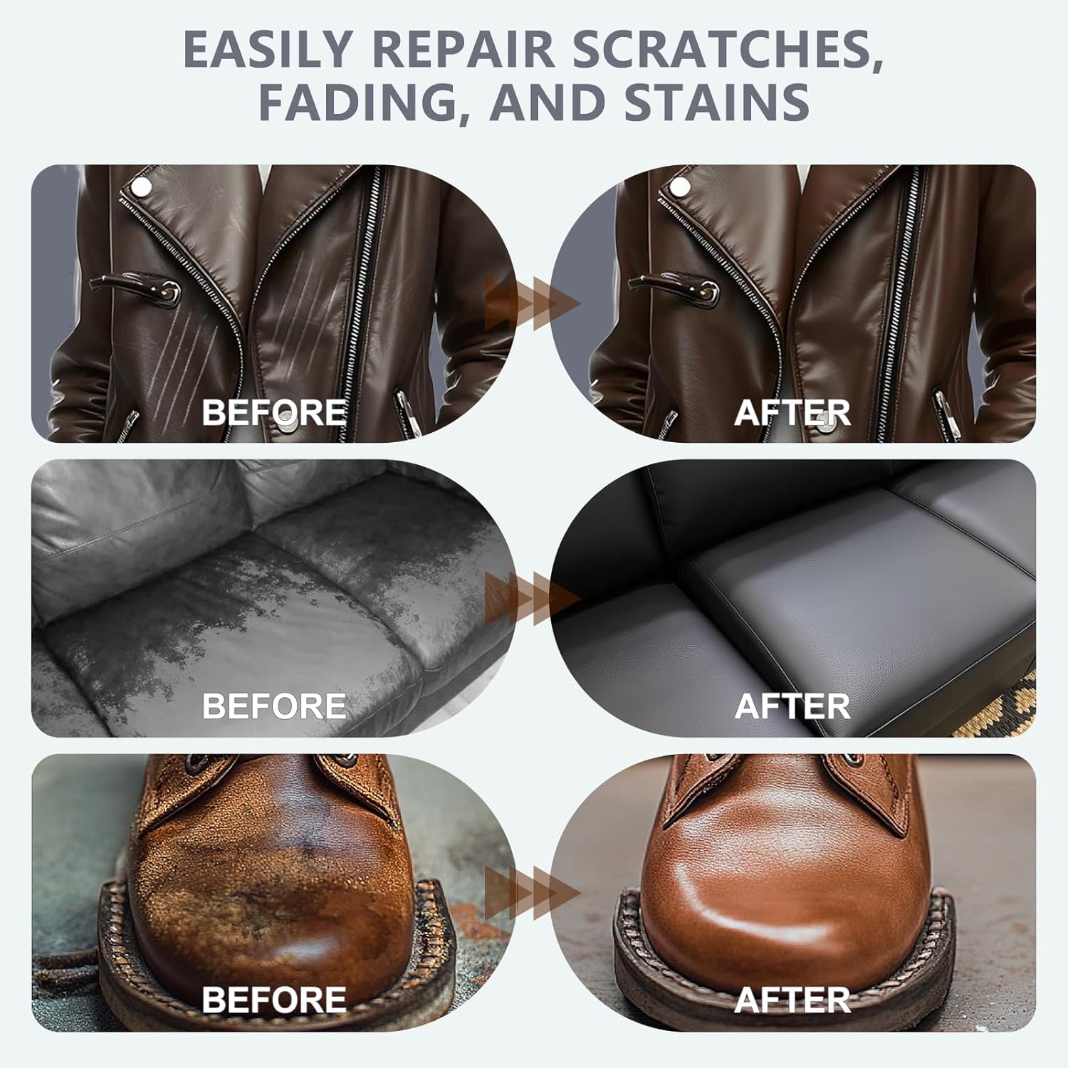 JJEAN-Leather Recoloring Balm with 100ml Mink Oil Conditioner | Beige Repair Kit, Dye & Color Restorer for Furniture, Sofa, Car Seats, Bags | Restore Faded & Scratched Surfaces