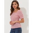 thumbnail image 3 of INSPIRE CHIC Blouse à Manches Courtes à Carreaux pour Femmes Col Carré Rouge G, 3 of 5