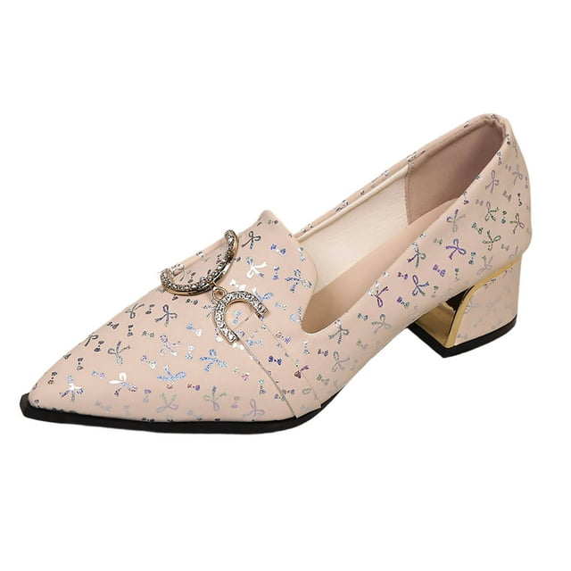 Chaussures Blanches pour Femmes Mode Décontractée Bout Pointu Semelle Souple Boucle Métallique en Strass Talon Haut Antidérapantes Confortables Intérieur Extérieur Usage Quotidien Taille 42