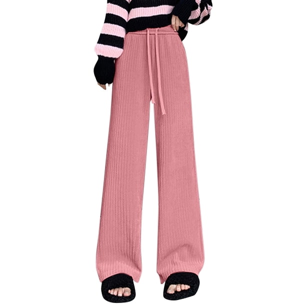 Gibobby pantalones mujer Pantalones de pierna ancha para mujer, cintura alta elástica en la espalda, pantalones de trabajo de negocios, pantalones largos casuales (Rosa, XL)