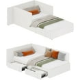 thumbnail image 1 of Twin daybed with 2 Storage Drawers, Corner Bed Frame with Extended headboard and Bed Rails, Velvet Upholstered Sofa Bed with Guardrail for Bedroom, Guest Room, Adjustable Installation, Beige, 1 of 8